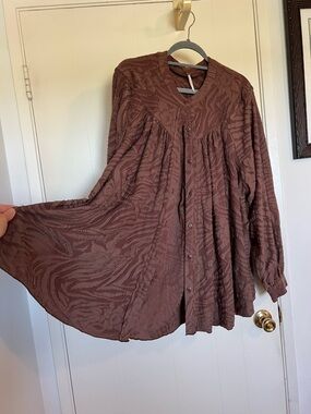Free People Brown Textured Button-Down Blouse
